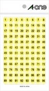 a-one 特殊ラベル 数字 9mm丸 蛍光黄 黒文字 3シート（1～100 各4片） 08085