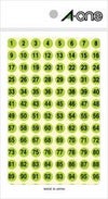 a-one 特殊ラベル 数字 9mm丸 蛍光緑 黒文字 3シート（1～100 各4片） 08084