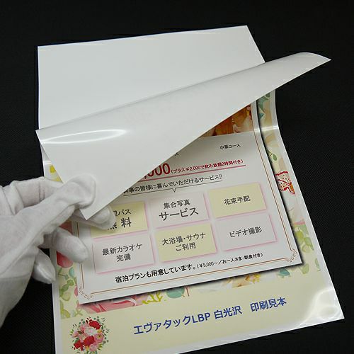 レーザープリンタ用 耐水タック 白光沢フィルム エヴァタックLBP 総厚170um 強粘着再剥離 297㎜×900㎜ 50枚入/冊  